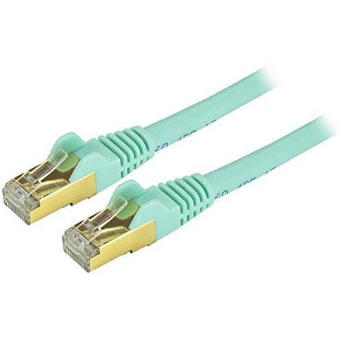 StarTech.com 12ft CAT6a Ethernet Cable   10 Gigabit Shielded Snagless RJ45 100W PoE Patch Cord   10GbE STP Network Cable w/Strain Relief   Aqua Fluke Tested/Wiring is UL Certified/TIA (C6ASPAT12AQ)